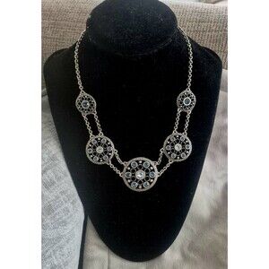 Vtg Touchstone Crystal Medallion Necklace  Choker By Swarovski 16 Inches  +3.5 "